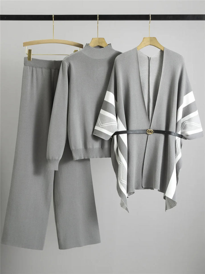 Women's Cashmere Blend Knit Poncho 3-Piece Set