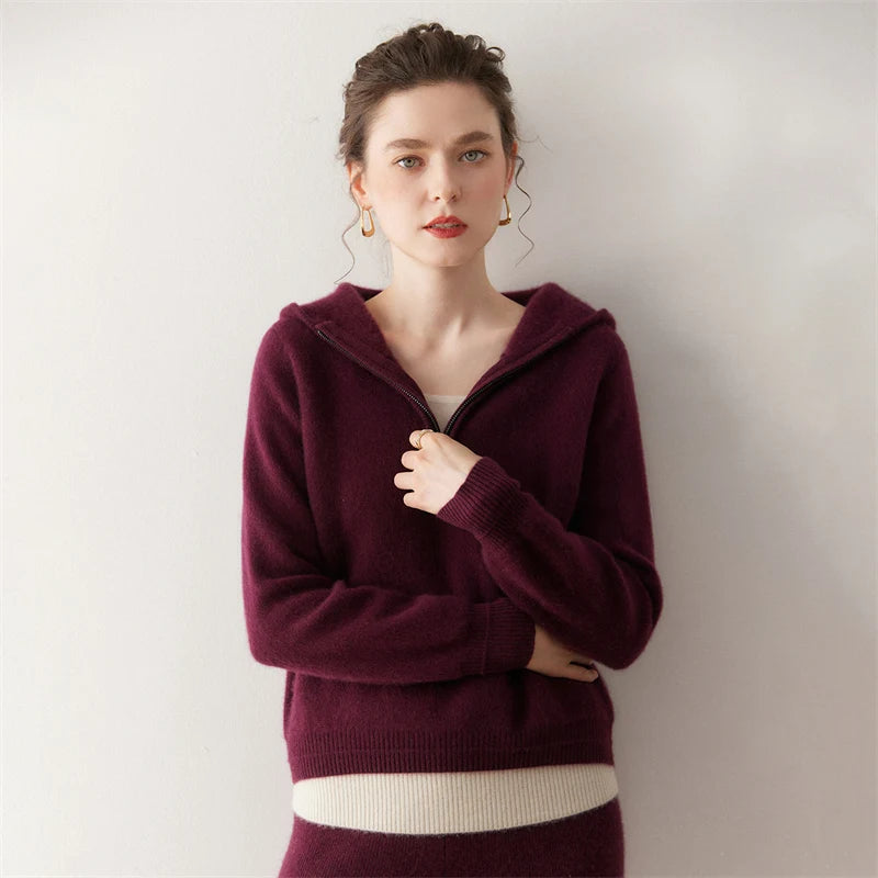 Women's 100% Cashmere Double-Layer Hooded Sweater