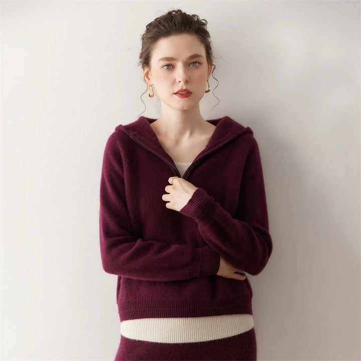 Women's 100% Cashmere Double-Layer Hooded Sweater