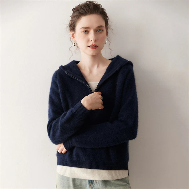 Women's 100% Cashmere Double-Layer Hooded Sweater