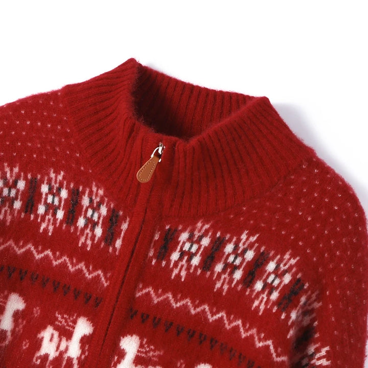 Women's 100% Cashmere Jacquard Zip Cardigan