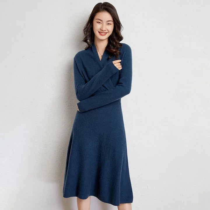 Women's Cashmere V Neck Midi Dress