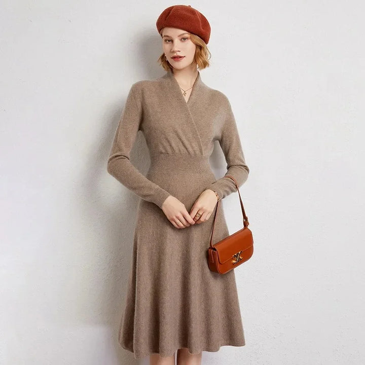 Women's Cashmere V Neck Midi Dress