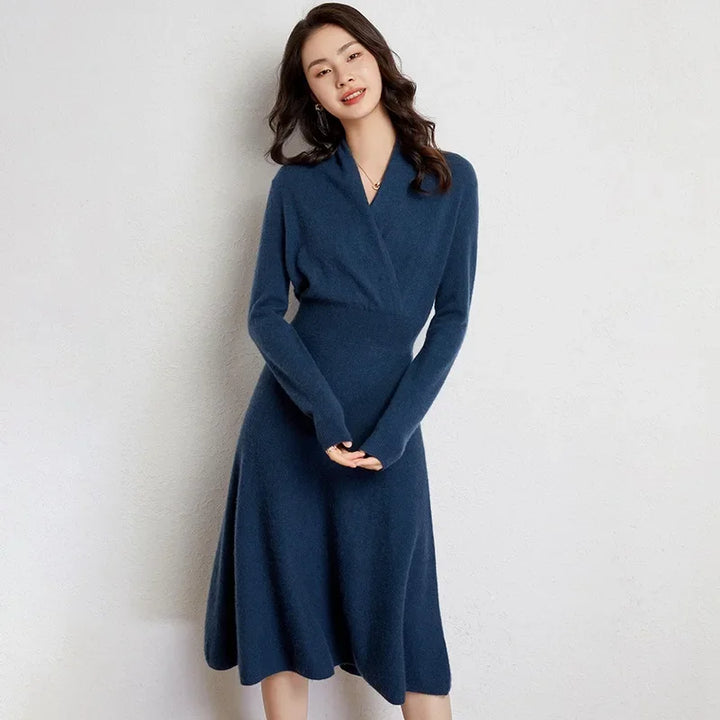 Women's Cashmere V Neck Midi Dress