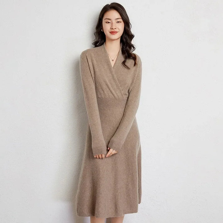Women's Cashmere V Neck Midi Dress