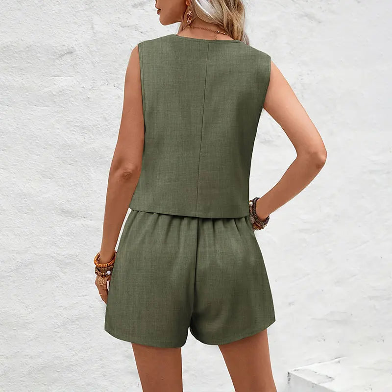 Women's Chic Sleeveless Suit Shorts Set