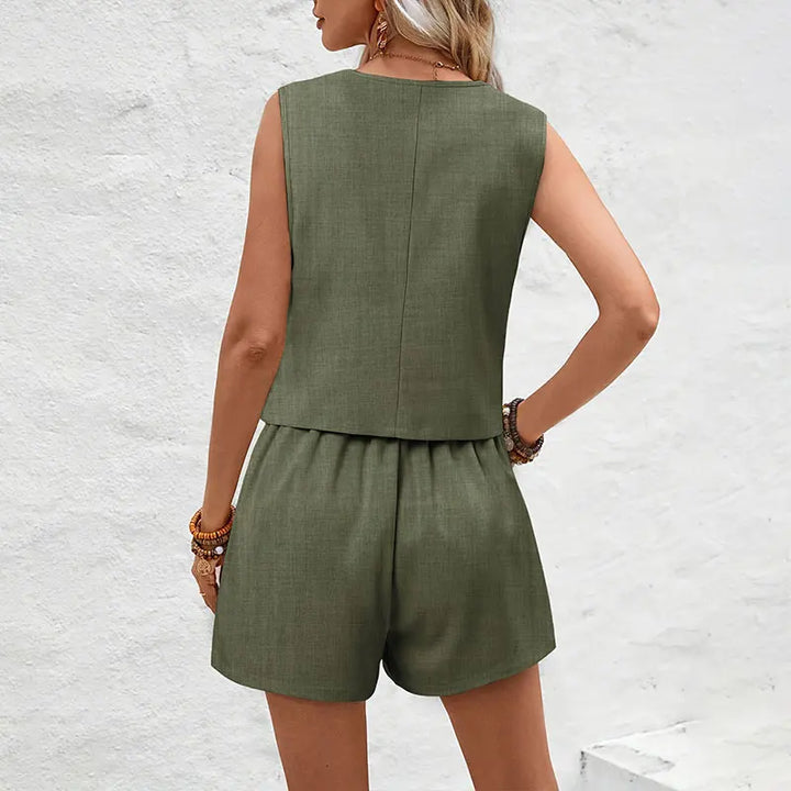 Women's Chic Sleeveless Suit Shorts Set