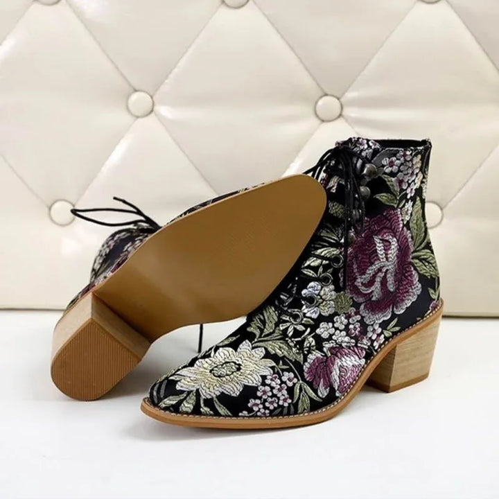 Women's Embroidered Lace-Up Ankle Boots