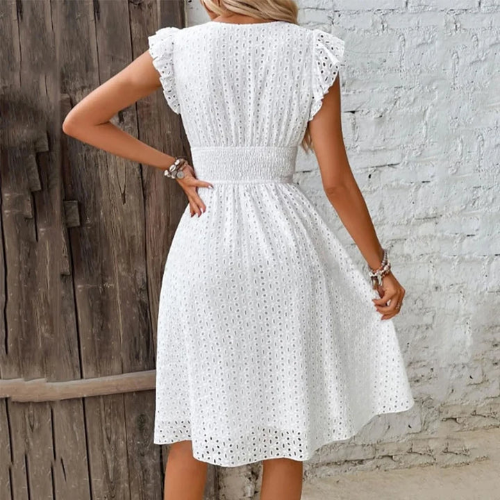  Women's Eyelet V-Neck Midi Dress