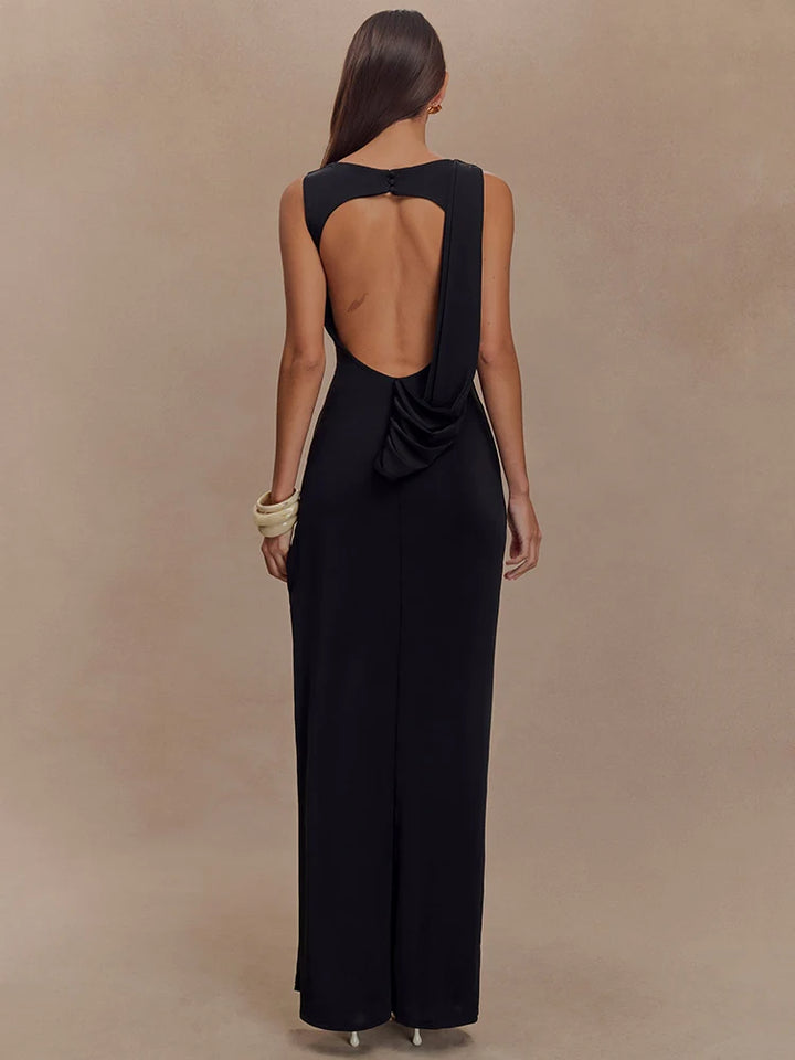 Women's Ivory Ruched Sleeveless Evening Gown