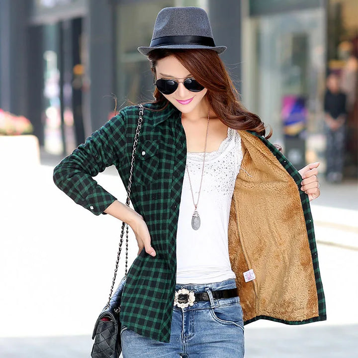  Women's Plaid Flannel Sherpa Lined Shacket