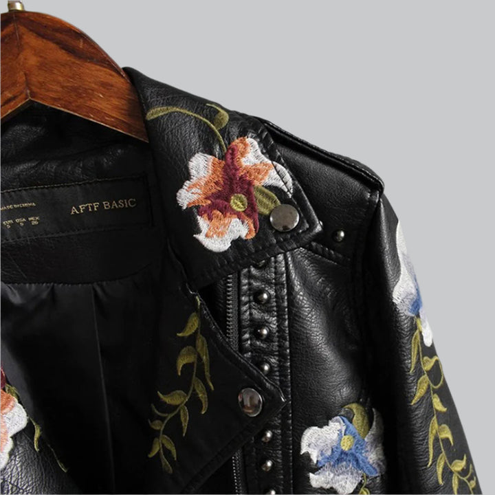 Stylish Women's Floral Leather Jacket
