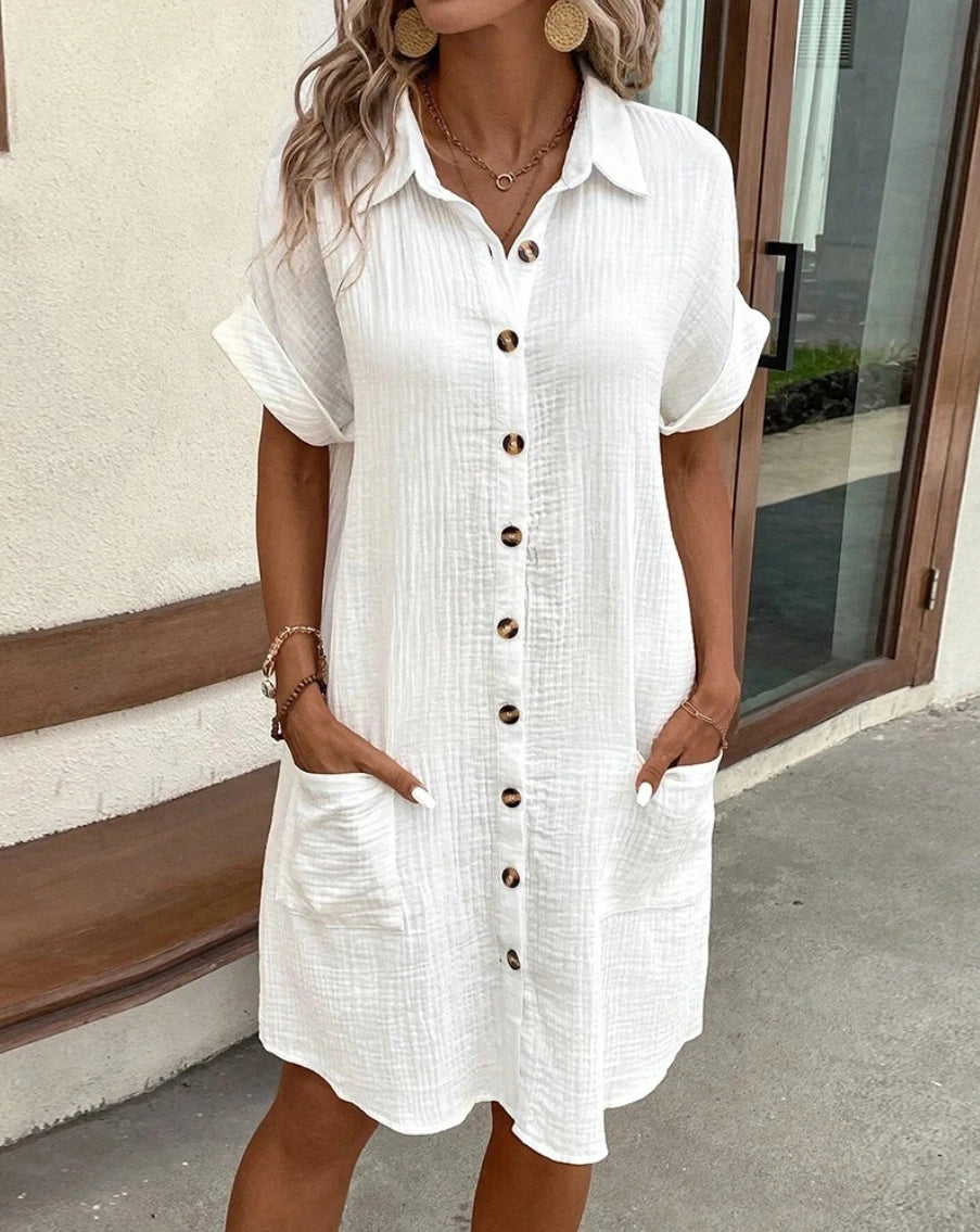 Women's Vintage V-neck Cotton Linen Mini Dress