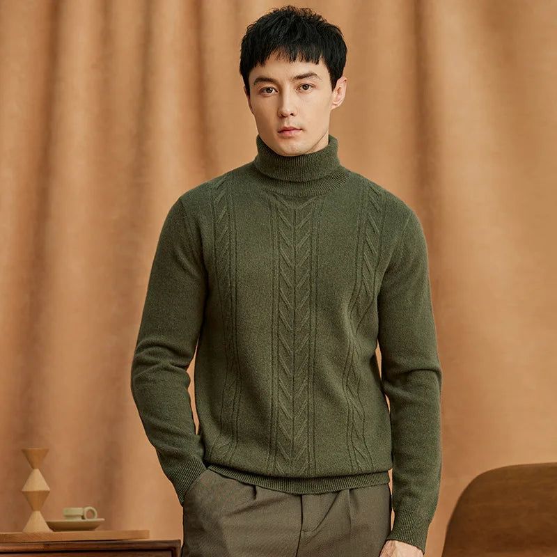 Wool Cable Knit Turtleneck Sweater