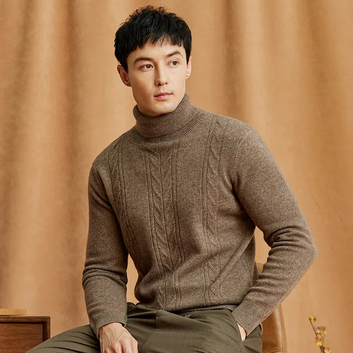 Wool Cable Knit Turtleneck Sweater