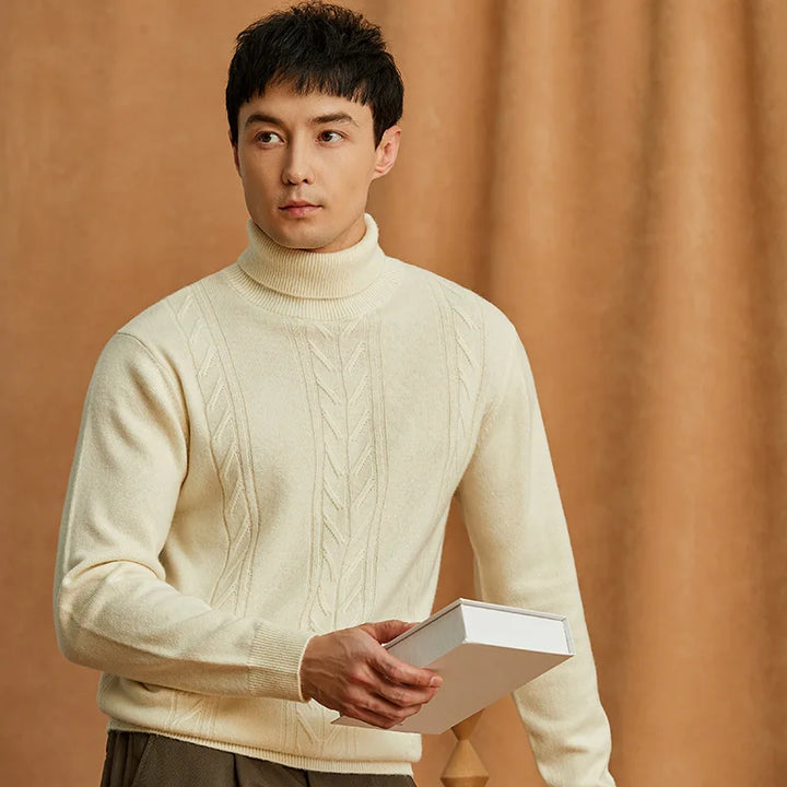 Wool Cable Knit Turtleneck Sweater