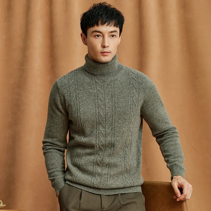 Wool Cable Knit Turtleneck Sweater