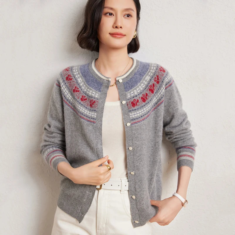 Wool Cashmere Jacquard Cardigan