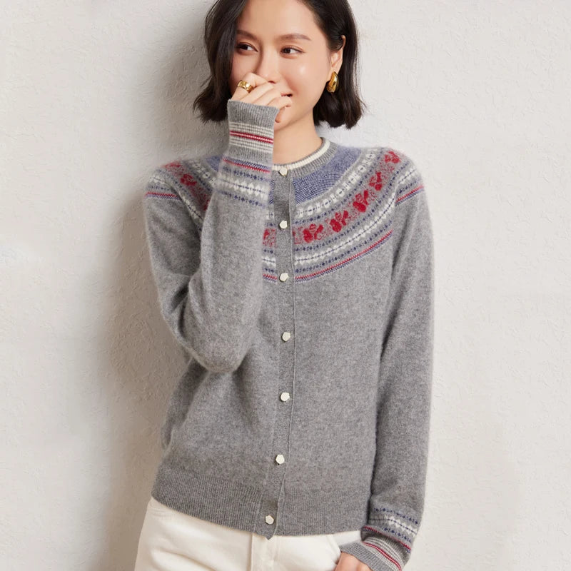 Wool Cashmere Jacquard Cardigan