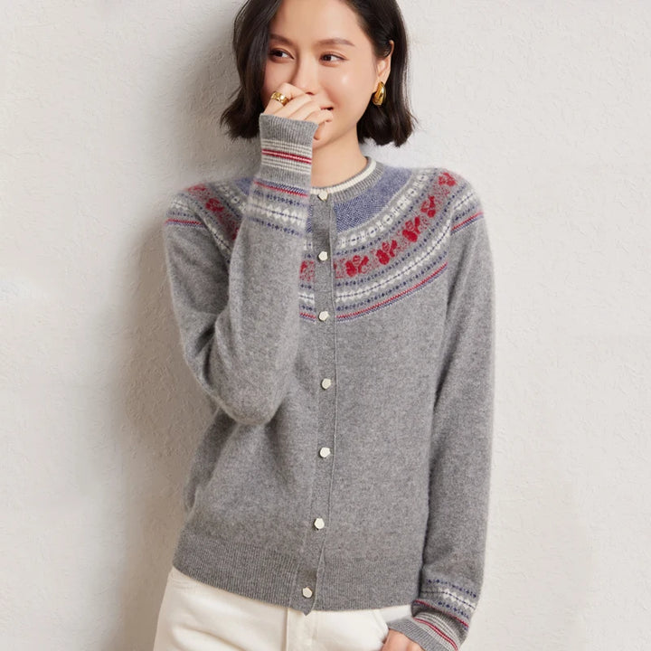 Wool Cashmere Jacquard Cardigan