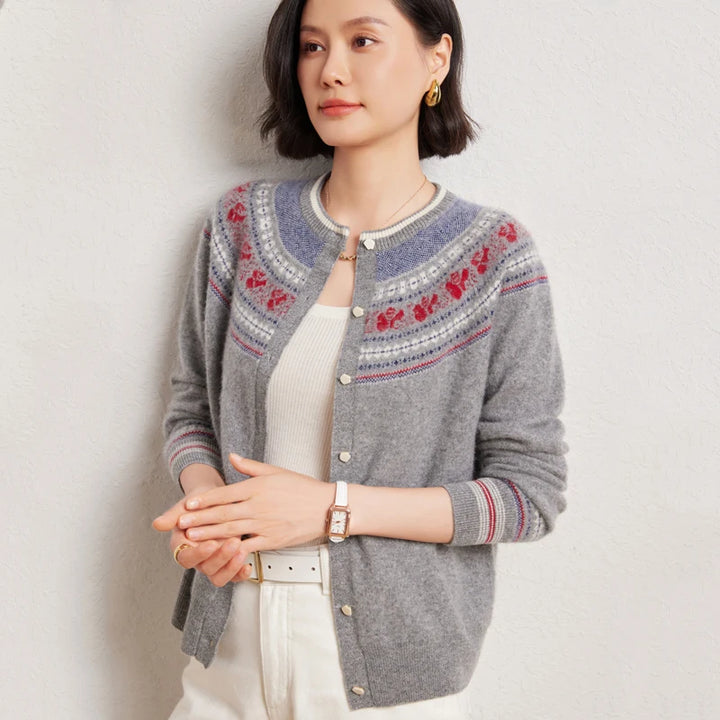 Wool Cashmere Jacquard Cardigan