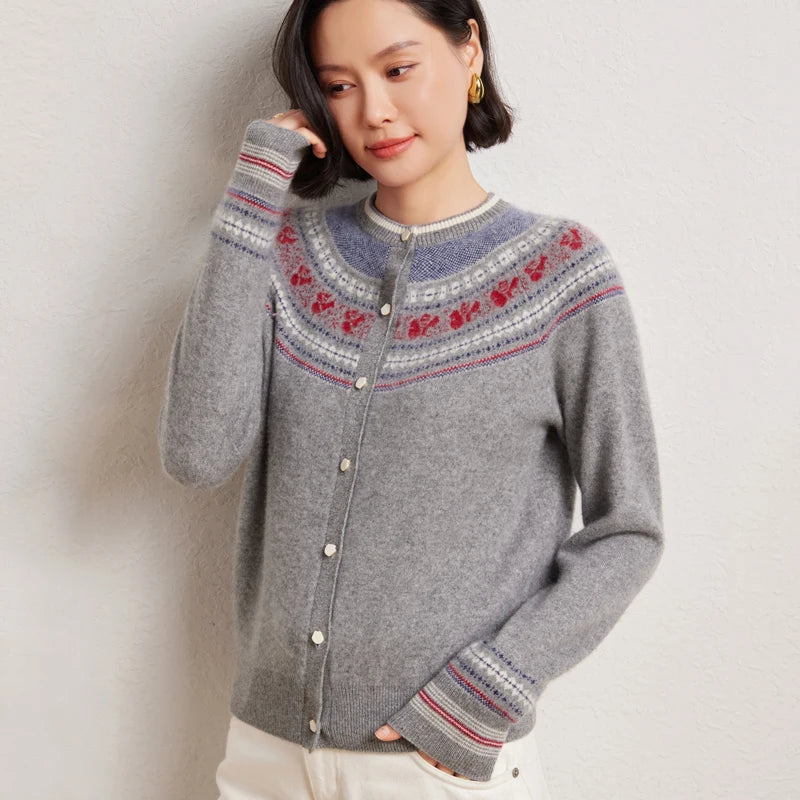 Wool Cashmere Jacquard Cardigan