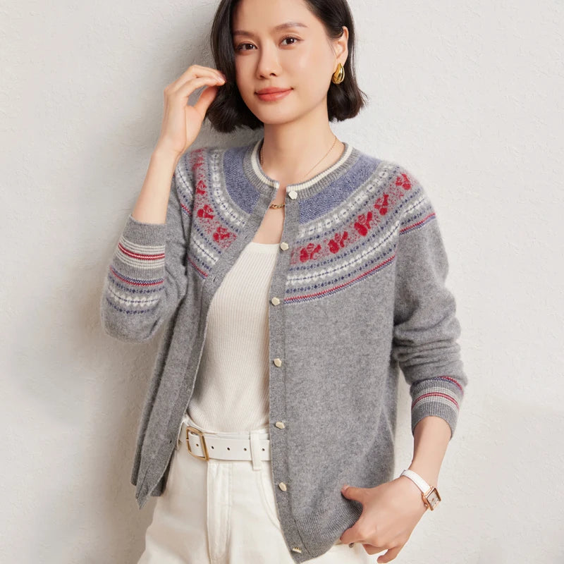 Wool Cashmere Jacquard Cardigan