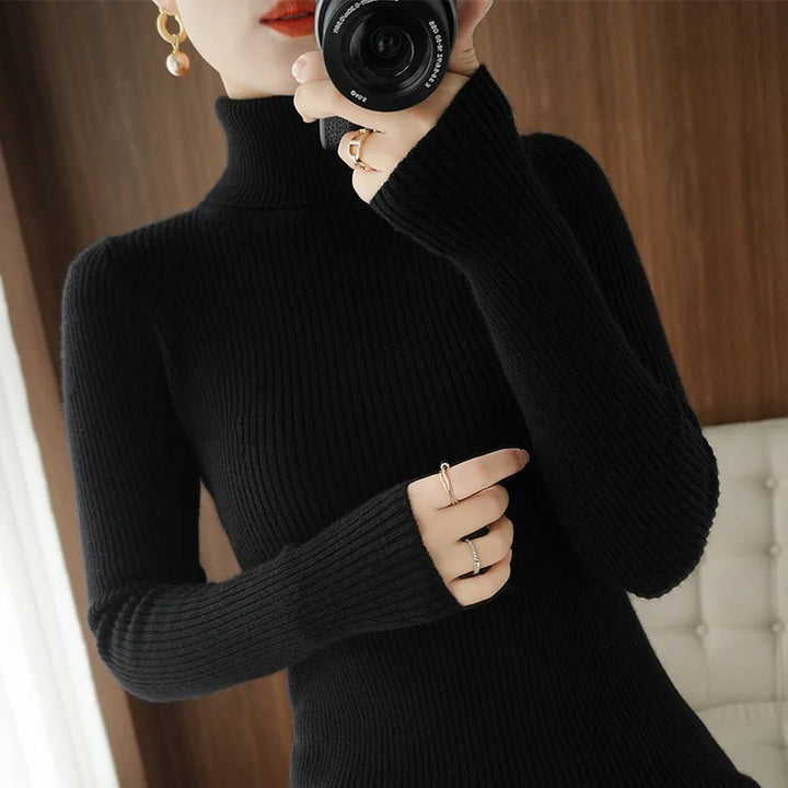 Wool Cashmere Turtleneck Pullover Sweater