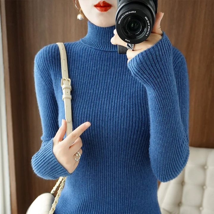 Wool Cashmere Turtleneck Pullover Sweater