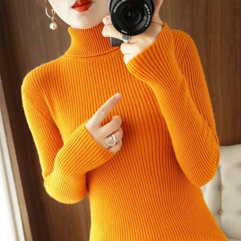 Wool Cashmere Turtleneck Pullover Sweater