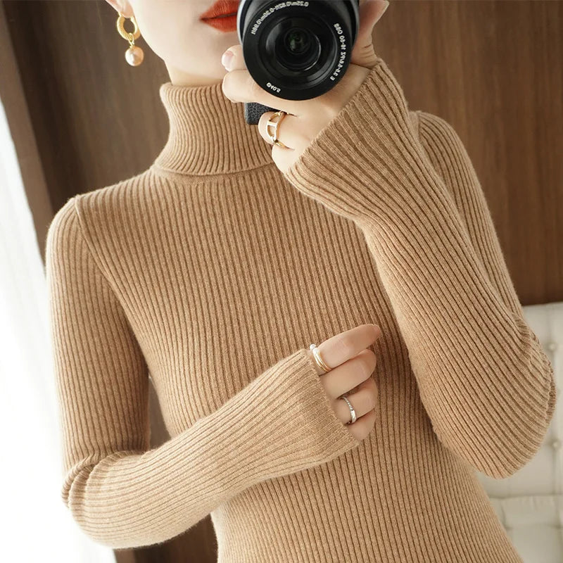 Wool Cashmere Turtleneck Pullover Sweater