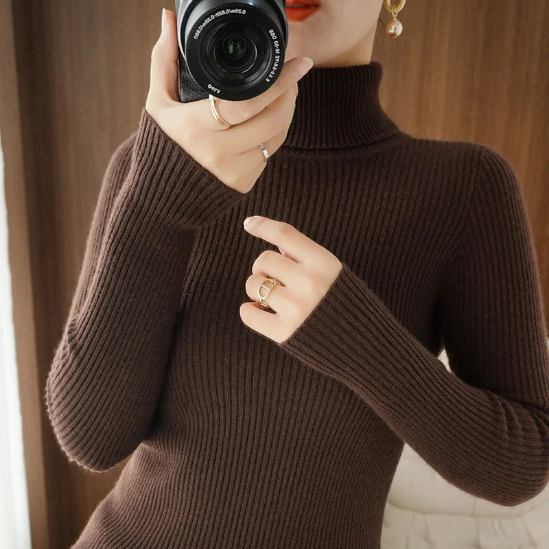 Wool Cashmere Turtleneck Pullover Sweater