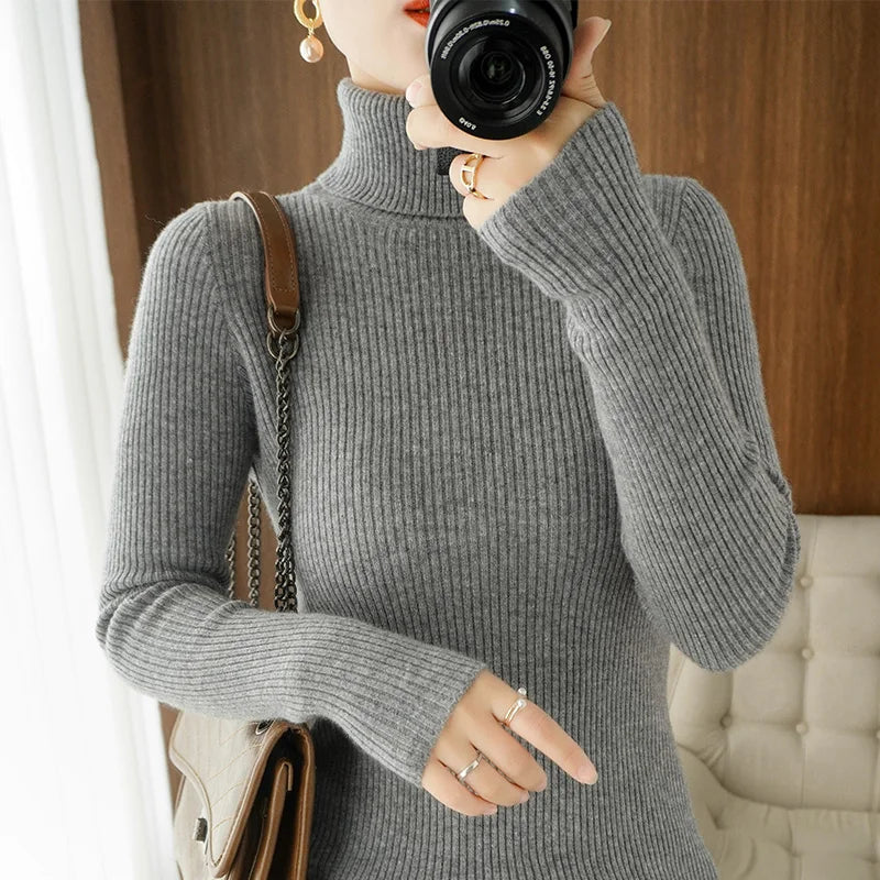 Wool Cashmere Turtleneck Pullover Sweater