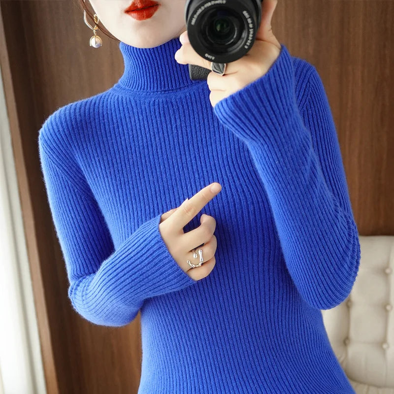 Wool Cashmere Turtleneck Pullover Sweater