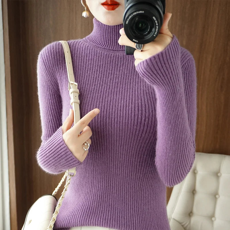 Wool Cashmere Turtleneck Pullover Sweater