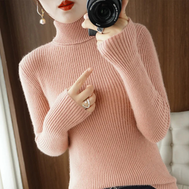 Wool Cashmere Turtleneck Pullover Sweater