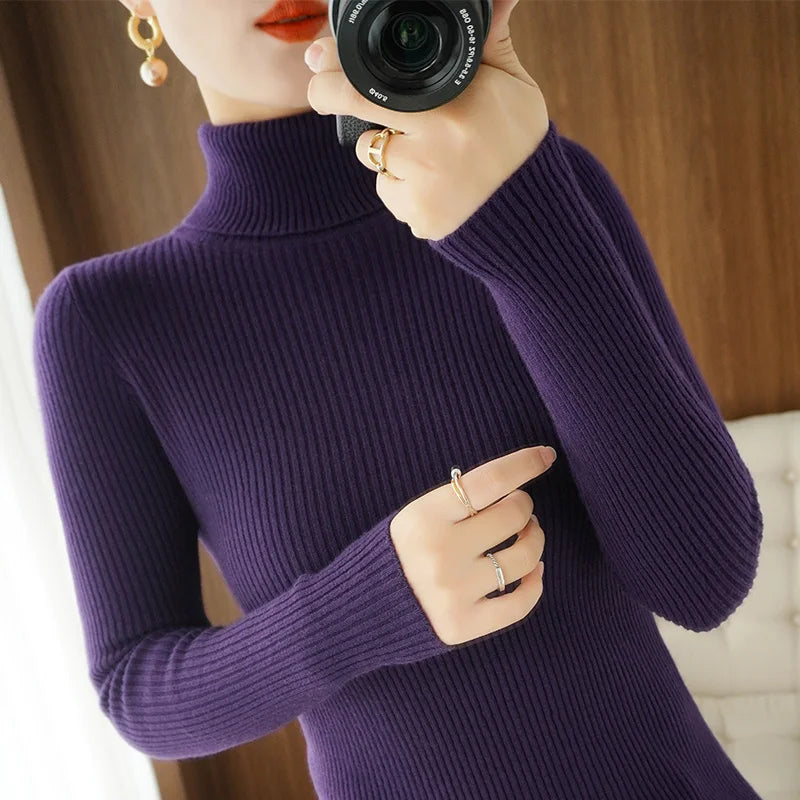 Wool Cashmere Turtleneck Pullover Sweater