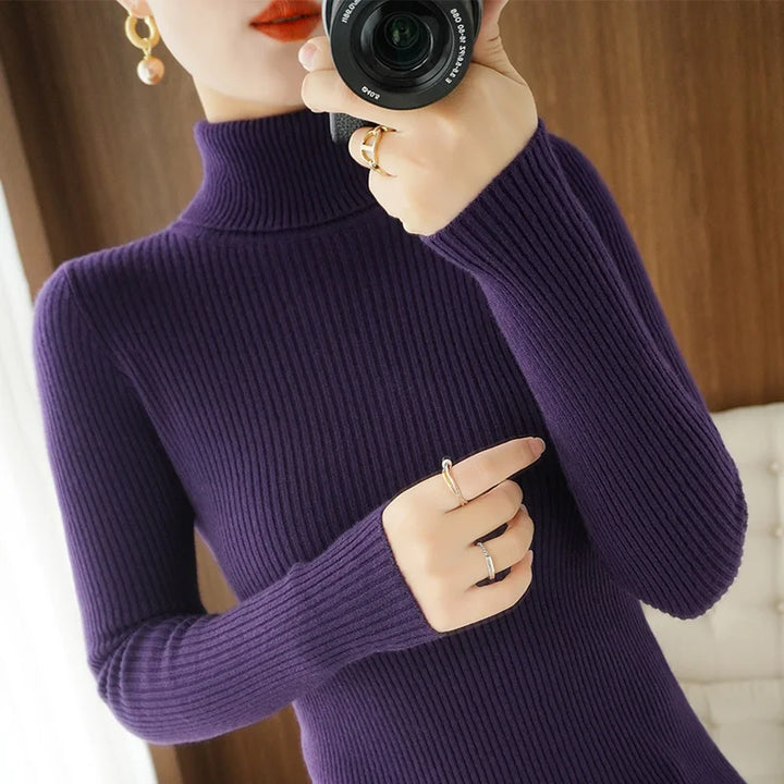 Wool Cashmere Turtleneck Pullover Sweater