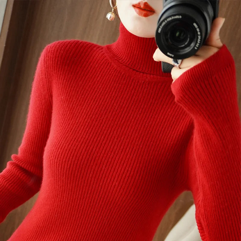 Wool Cashmere Turtleneck Pullover Sweater