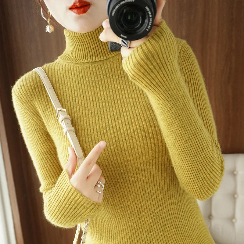 Wool Cashmere Turtleneck Pullover Sweater