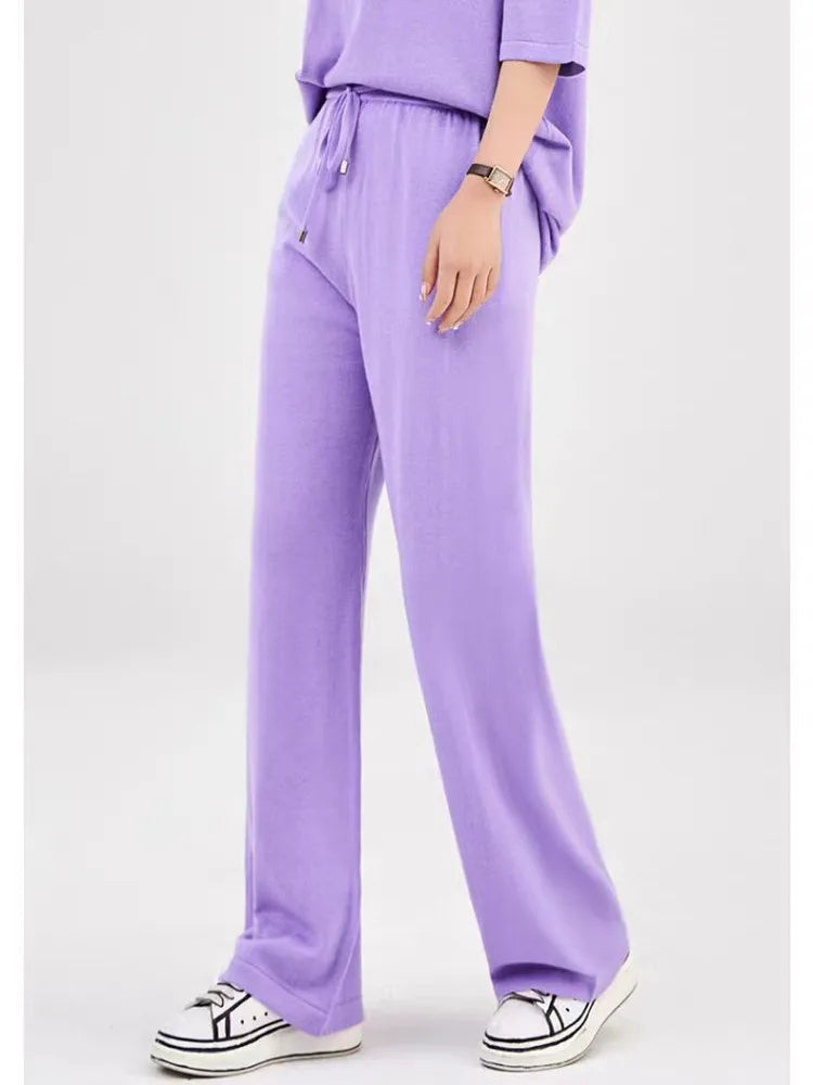 Wool Cashmere Wide-Leg Knit Pants