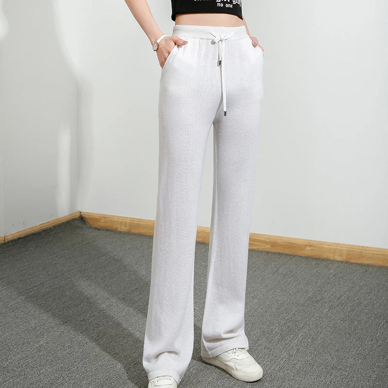Wool Cashmere Wide-Leg Knit Pants