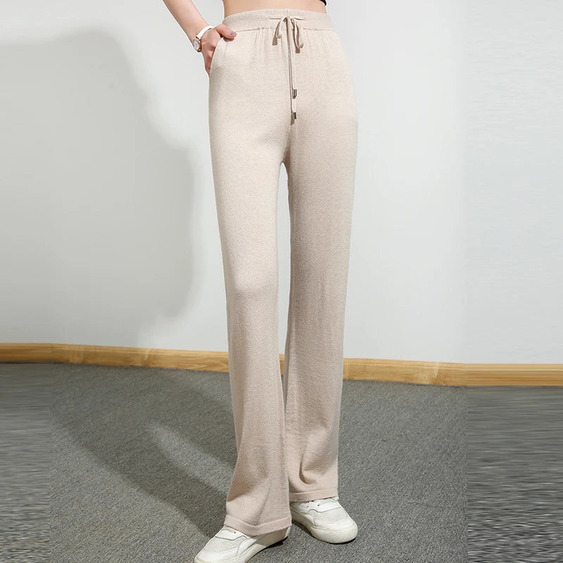 Wool Cashmere Wide-Leg Knit Pants