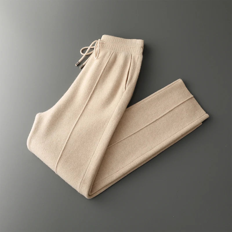Wool Cashmere Wide-Leg Knit Trousers