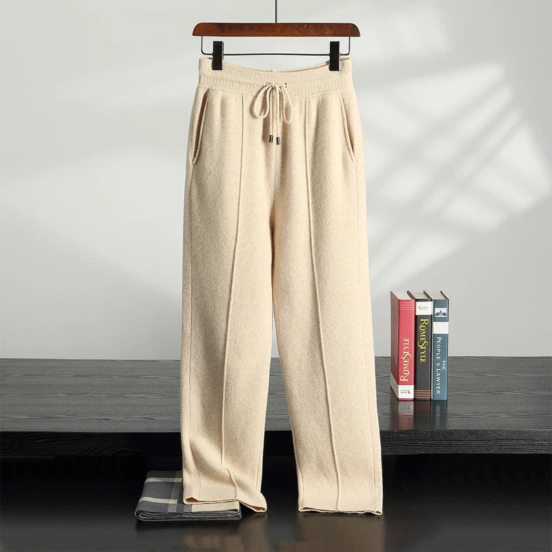 Wool Cashmere Wide-Leg Knit Trousers