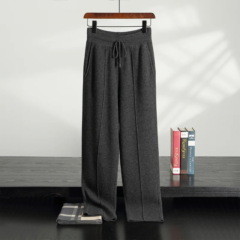 Wool Cashmere Wide-Leg Knit Trousers