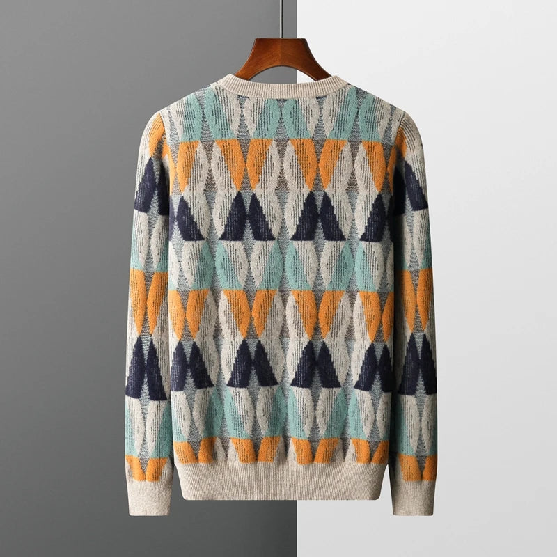Colorful Pattern Wool Crewneck Sweater