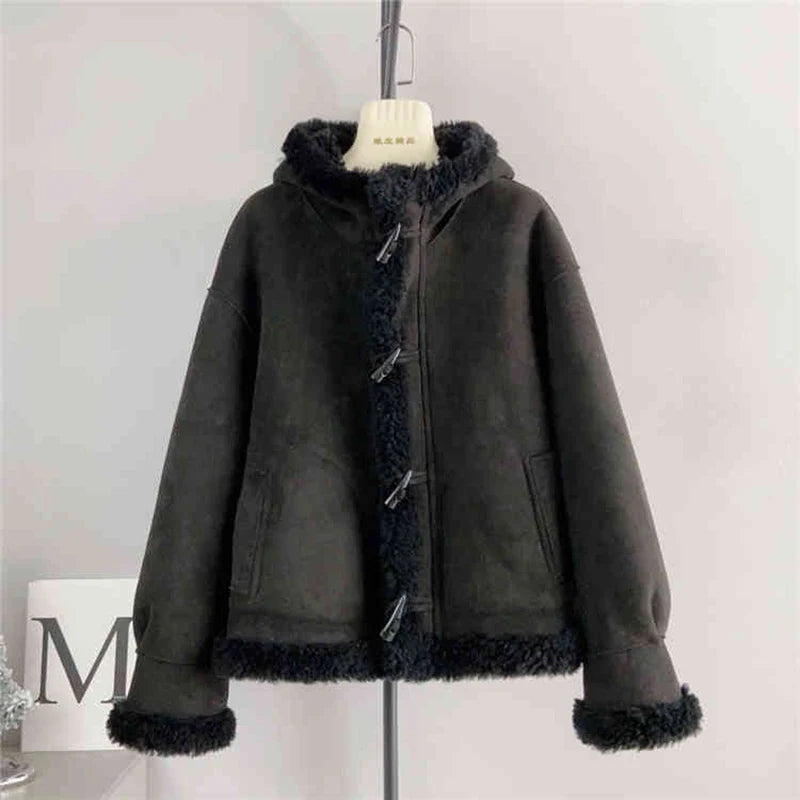 Wool Fur Hooded Short Coat