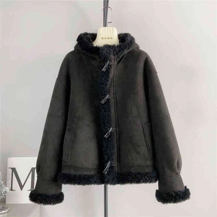 Wool Fur Hooded Short Coat