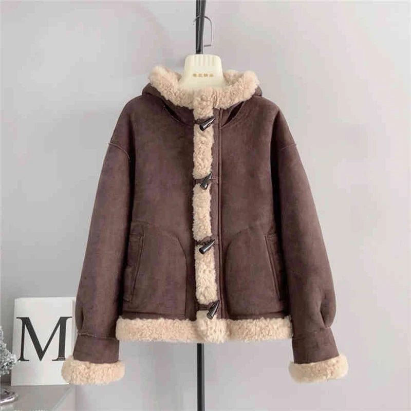 Wool Fur Hooded Short Coat
